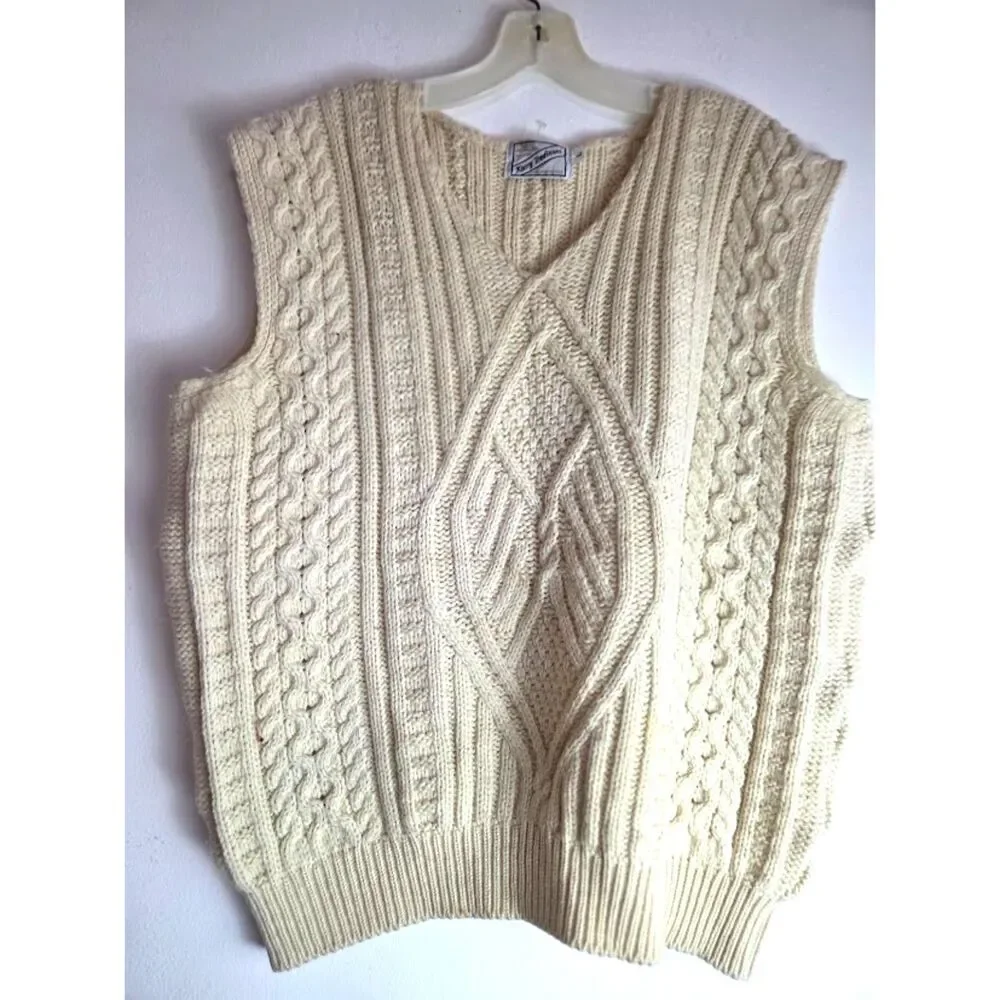 Kerry Traditions Woollen Mills Men Ivory 100% Pure New Wool  weater Vest Large - Picture 3 of 5